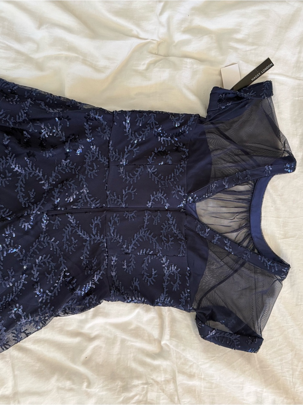 Maggy London Navy Floral Embroidered Mesh Midi Dress - Picture 4 of 9